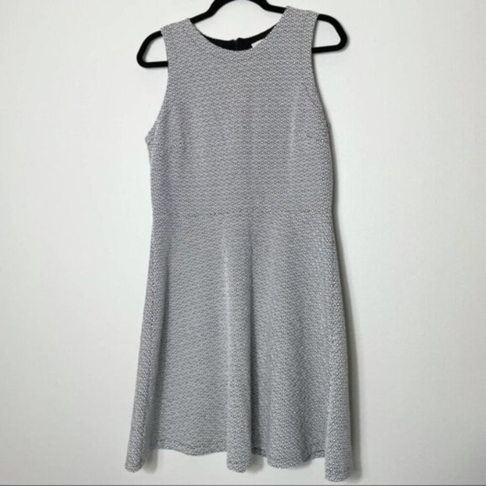 Loft Black and White Printed Fit and Flare Dress